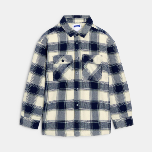 قميص فوقي مربعات، الداخل من صوف الشيربا، اللون بيج للأولاد